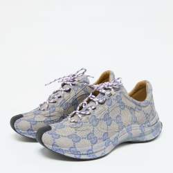 Gucci Beige/Blue Leather Ultralight Plume GG Cubic Sneakers Size 43