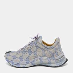 Gucci Beige/Blue Leather Ultralight Plume GG Cubic Sneakers Size 43