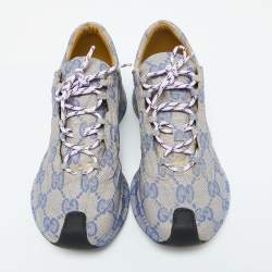 Gucci Beige/Blue Leather Ultralight Plume GG Cubic Sneakers Size 43
