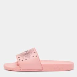 Gucci Pink Rubber Garden Pool Slides Size 46