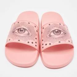 Gucci Pink Rubber Garden Pool Slides Size 46