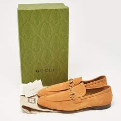 Pre Owned Gucci Orange Suede Jordaan Loafers Size 44
