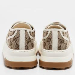 Gucci Beige GG Canvas Lace Up Sneakers Size 42.5