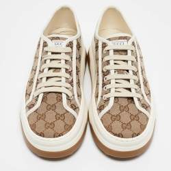 Gucci Beige GG Canvas Lace Up Sneakers Size 42.5