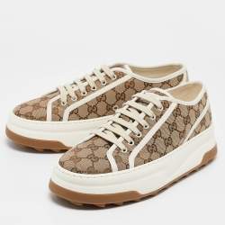 Gucci Beige GG Canvas Lace Up Sneakers Size 42.5