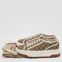 Gucci Beige GG Canvas Lace Up Sneakers Size 42.5