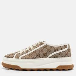 Gucci Beige GG Canvas Lace Up Sneakers Size 42.5