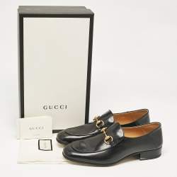 Pre Owned Gucci Black Leather Horsebit Foldable Loafers Size 43