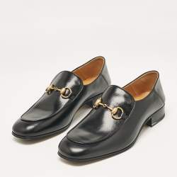 Pre Owned Gucci Black Leather Horsebit Foldable Loafers Size 43