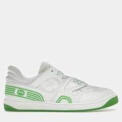 Gucci White/Demetra Green Leather Basket Low Top Sneaker EU 42