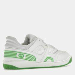 Gucci White/Demetra Green Leather Basket Low Top Sneaker EU 42