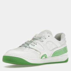 Gucci White/Demetra Green Leather Basket Low Top Sneaker EU 42