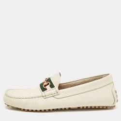 Gucci Cream Leather Horsebit Slip On Loafers Size 40