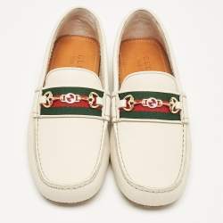 Gucci Cream Leather Horsebit Slip On Loafers Size 40