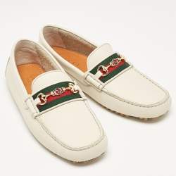 Gucci Cream Leather Horsebit Slip On Loafers Size 40