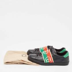 Gucci Black Leather Ace Web Low Top Sneakers Size 42