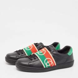 Gucci Black Leather Ace Web Low Top Sneakers Size 42