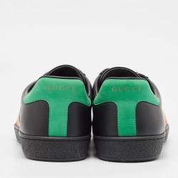 Gucci Black Leather Ace Web Low Top Sneakers Size 42
