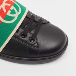 Gucci Black Leather Ace Web Low Top Sneakers Size 42