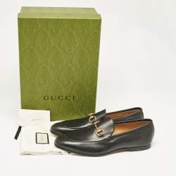 Pre Owned Gucci Black Leather Jordaan Loafers Size 43