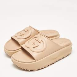 Gucci Beige Rubber Interlocking G Slide Sandals Size 43