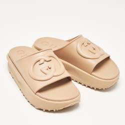 Gucci Beige Rubber Interlocking G Slide Sandals Size 43