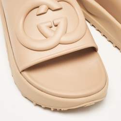 Gucci Beige Rubber Interlocking G Slide Sandals Size 43