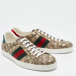 Gucci Beige/Brown GG Supreme Canvas Bee Ace Sneakers Size 45.5