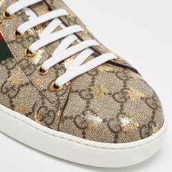 Gucci Beige/Brown GG Supreme Canvas Bee Ace Sneakers Size 45.5