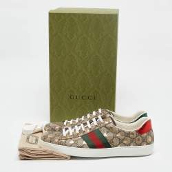 Gucci Beige/Brown GG Supreme Canvas Bee Ace Sneakers Size 45.5
