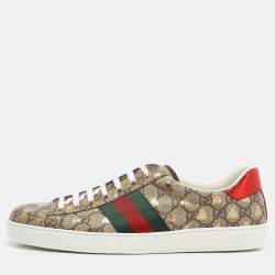 Gucci Beige/Brown GG Supreme Canvas Bee Ace Sneakers Size 45.5