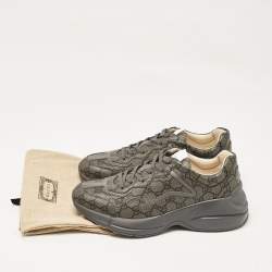 Pre Owned Gucci Grey Canvas and Leather Rhyton Low Top Sneakers Size 41.5