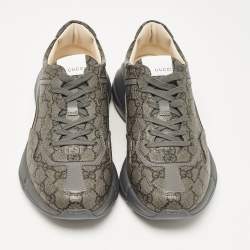 Pre Owned Gucci Grey Canvas and Leather Rhyton Low Top Sneakers Size 41.5