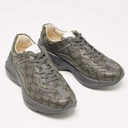 Pre Owned Gucci Grey Canvas and Leather Rhyton Low Top Sneakers Size 41.5