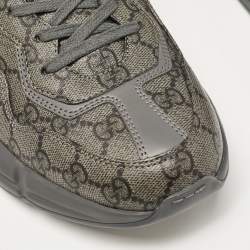 Pre Owned Gucci Grey Canvas and Leather Rhyton Low Top Sneakers Size 41.5