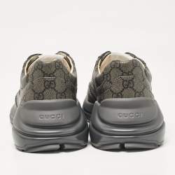 Pre Owned Gucci Grey Canvas and Leather Rhyton Low Top Sneakers Size 41.5