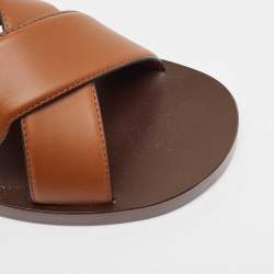 Gucci Brown Leather Interlocking G Logo Slides Size 42