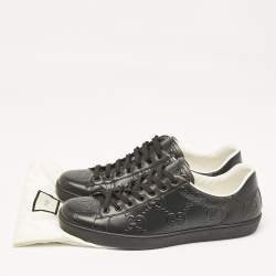 Pre Owned Gucci Black Leather GG Ace Low Top Sneakers Size 45.5