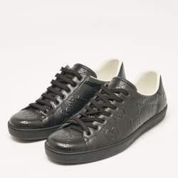 Pre Owned Gucci Black Leather GG Ace Low Top Sneakers Size 45.5