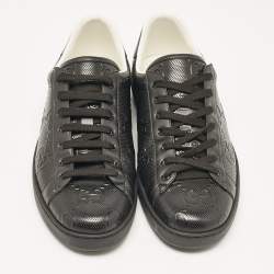 Pre Owned Gucci Black Leather GG Ace Low Top Sneakers Size 45.5