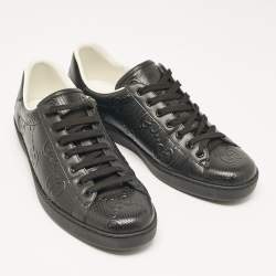 Pre Owned Gucci Black Leather GG Ace Low Top Sneakers Size 45.5