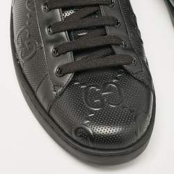 Pre Owned Gucci Black Leather GG Ace Low Top Sneakers Size 45.5