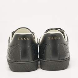 Pre Owned Gucci Black Leather GG Ace Low Top Sneakers Size 45.5