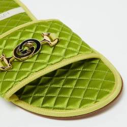 Gucci Green Quilted Satin Interlocking G Logo Flat Slides Size 44