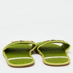 Gucci Green Quilted Satin Interlocking G Logo Flat Slides Size 44