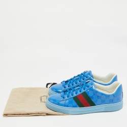 Pre Owned Gucci Blue GG Canvas and Leather Ace Lace Up Sneakers Size 42