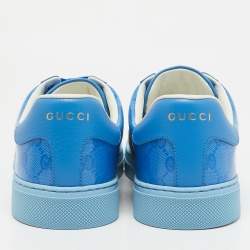Pre Owned Gucci Blue GG Canvas and Leather Ace Lace Up Sneakers Size 42