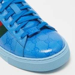 Pre Owned Gucci Blue GG Canvas and Leather Ace Lace Up Sneakers Size 42