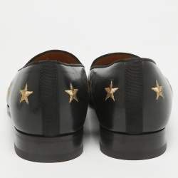 Gucci Black Leather Embroidered Bee and Star Slip On Loafers Size 44
