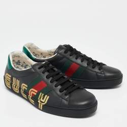 Gucci Black Leather Guccy Ace Sneakers Size 42